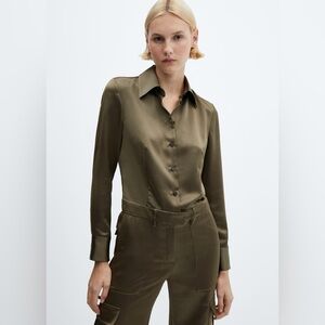 Mango khaki satin jumpsuit NWT